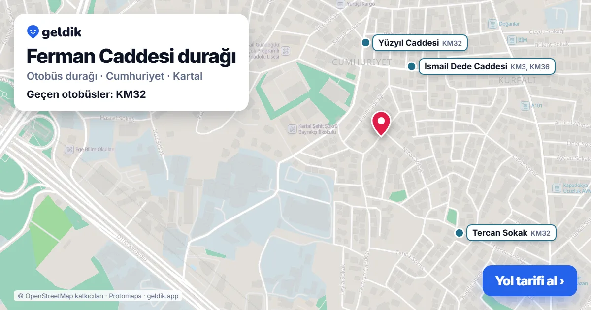 Ferman Caddesi otobüs durağı haritada: konumu ve yakındaki duraklar
