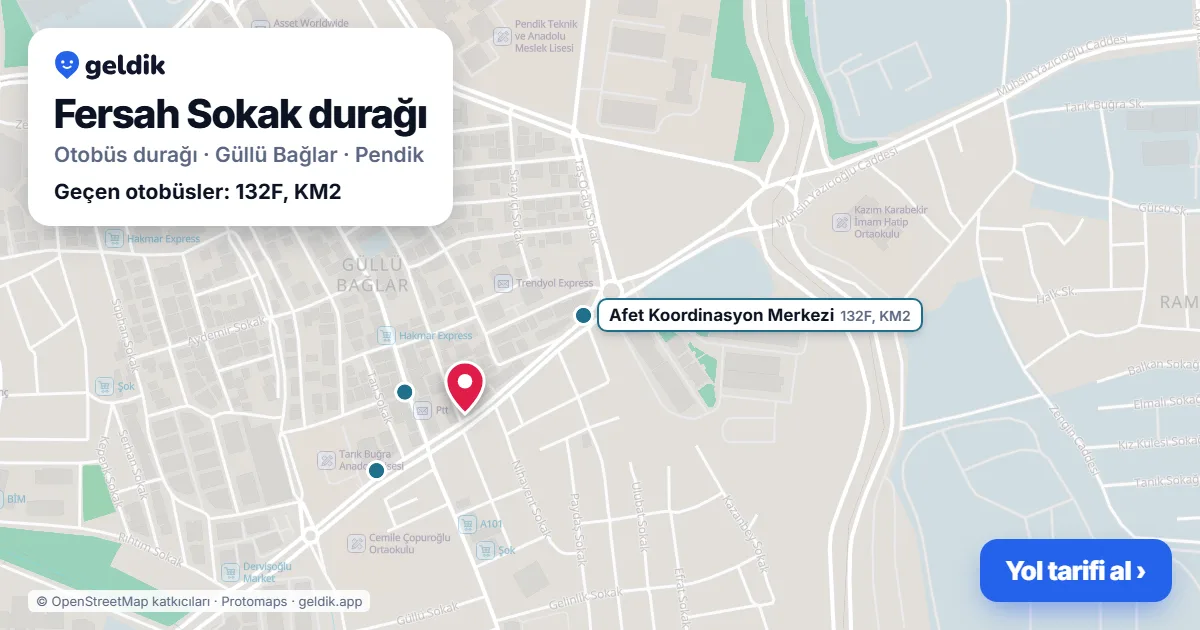 Fersah Sokak otobüs durağı haritada: konumu ve yakındaki duraklar