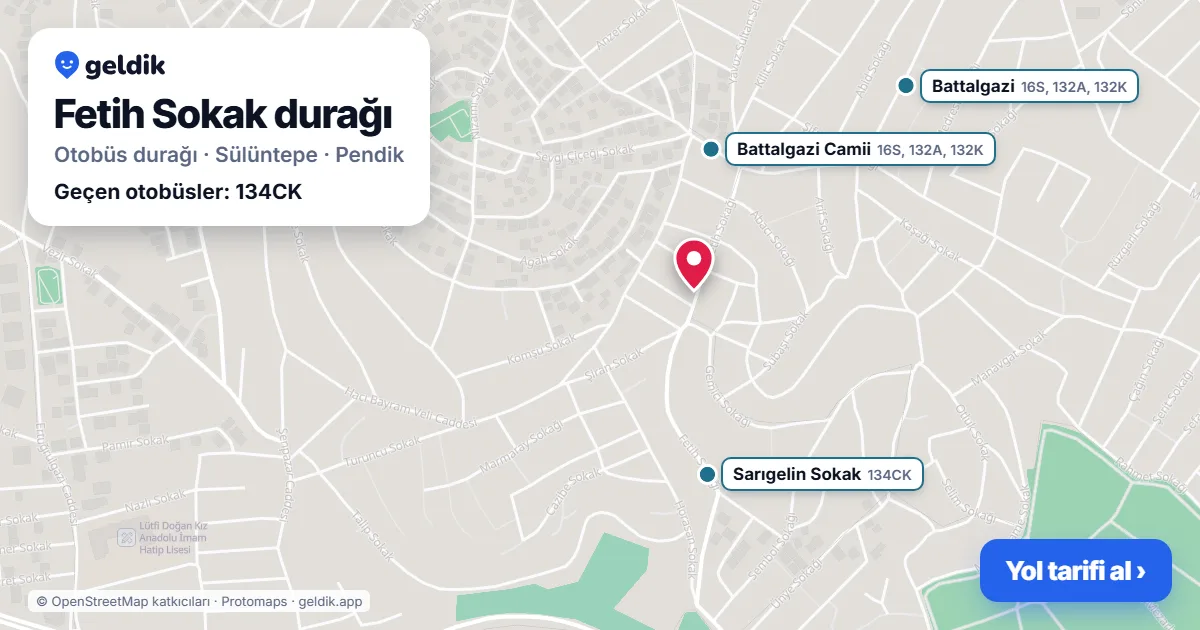 Fetih Sokak otobüs durağı haritada: konumu ve yakındaki duraklar