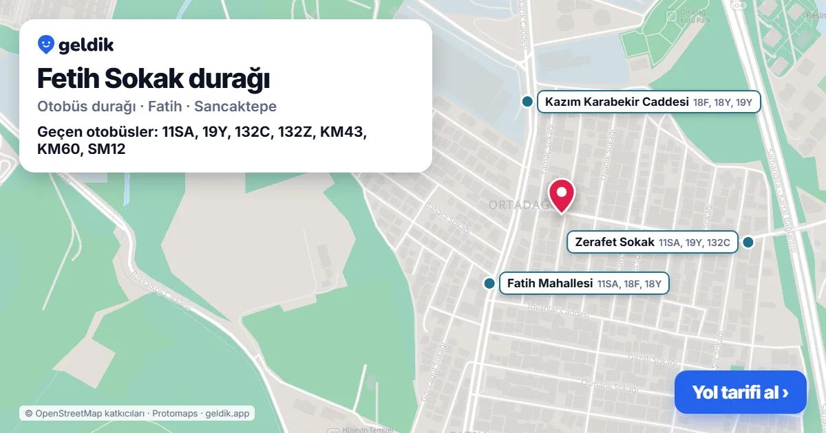 Fetih Sokak otobüs durağı haritada: konumu ve yakındaki duraklar