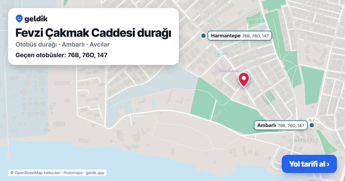Fevzi Çakmak Caddesi otobüs durağı haritada: konumu ve yakındaki duraklar