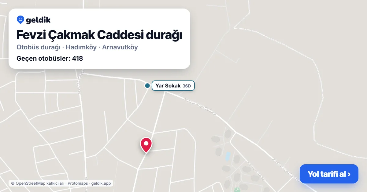 Fevzi Çakmak Caddesi otobüs durağı haritada: konumu ve yakındaki duraklar