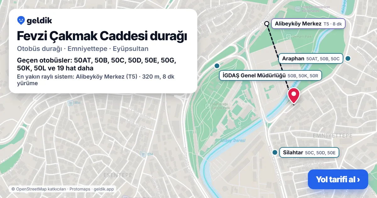 Fevzi Çakmak Caddesi otobüs durağı haritada: konumu ve yakındaki duraklar
