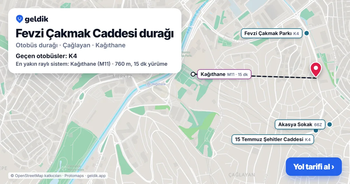 Fevzi Çakmak Caddesi otobüs durağı haritada: konumu ve yakındaki duraklar