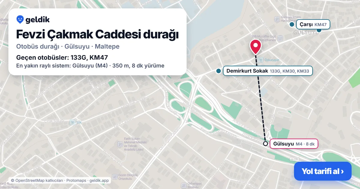 Fevzi Çakmak Caddesi otobüs durağı haritada: konumu ve yakındaki duraklar