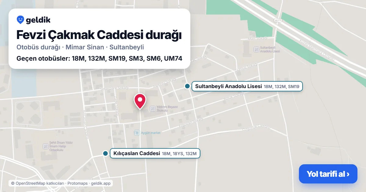 Fevzi Çakmak Caddesi otobüs durağı haritada: konumu ve yakındaki duraklar