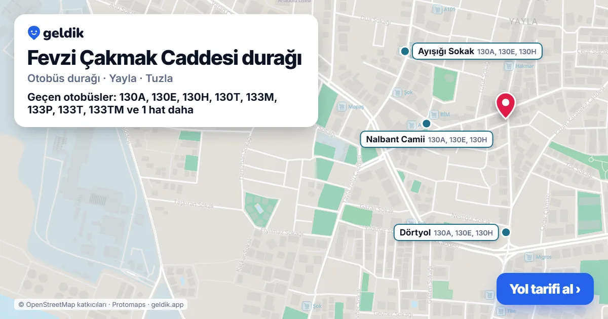 Fevzi Çakmak Caddesi otobüs durağı haritada: konumu ve yakındaki duraklar