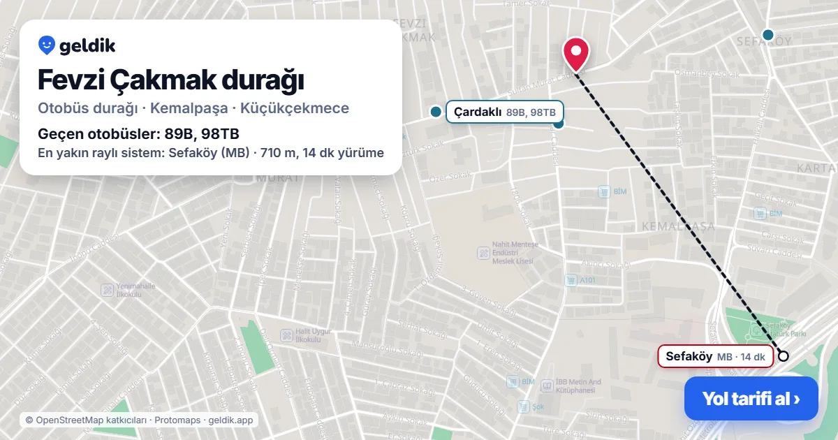 Fevzi Çakmak otobüs durağı haritada: konumu ve yakındaki duraklar