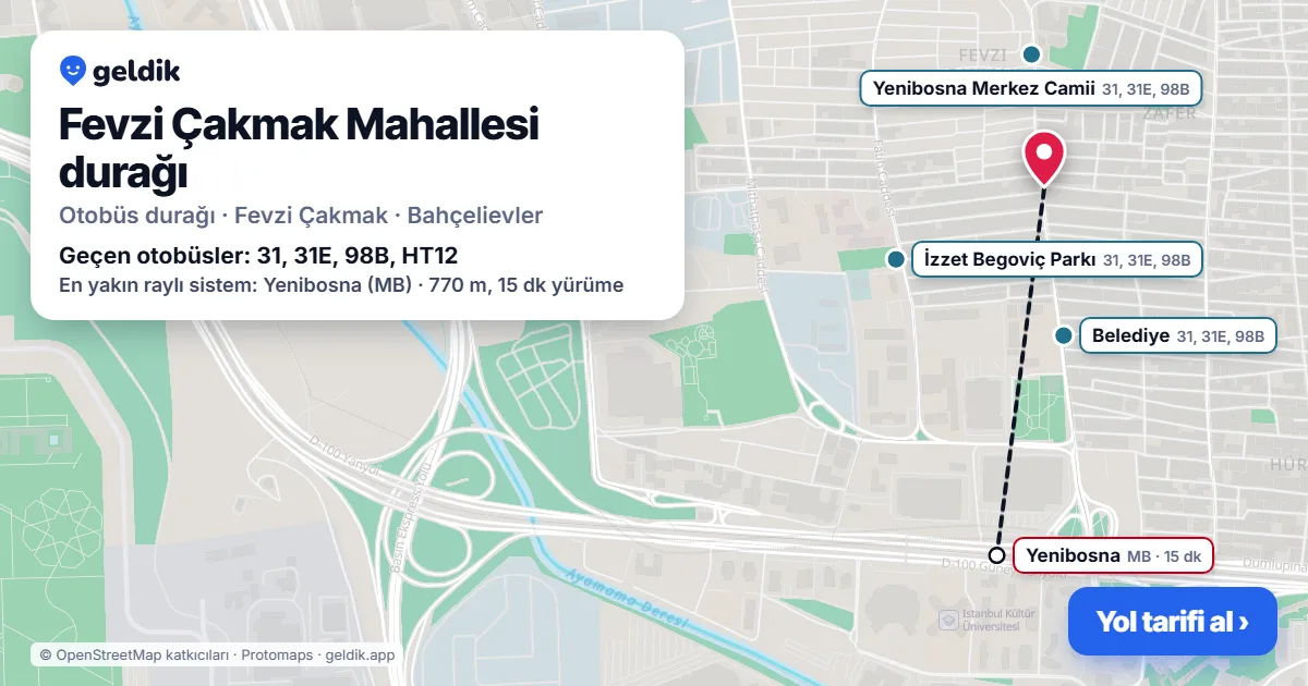 Fevzi Çakmak Mahallesi otobüs durağı haritada: konumu ve yakındaki duraklar