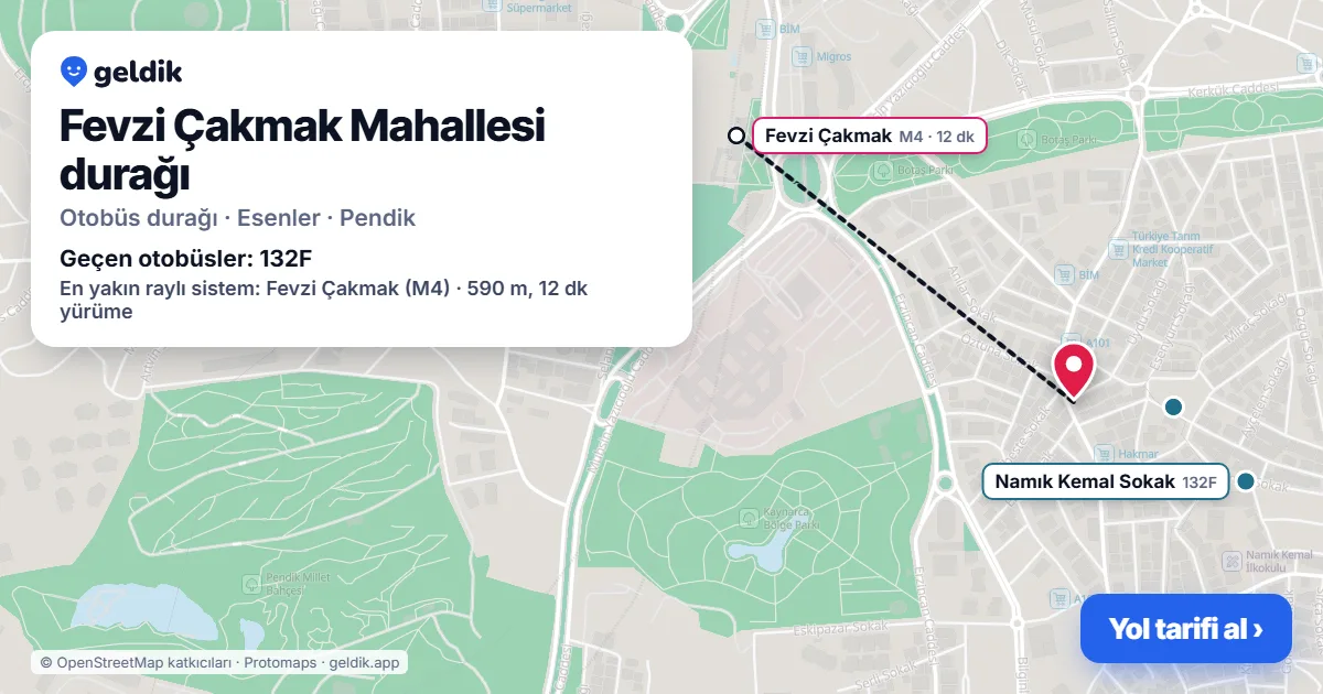 Fevzi Çakmak Mahallesi otobüs durağı haritada: konumu ve yakındaki duraklar