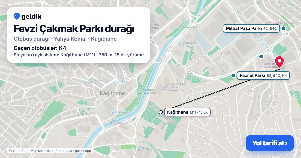 Fevzi Çakmak Parkı otobüs durağı haritada: konumu ve yakındaki duraklar