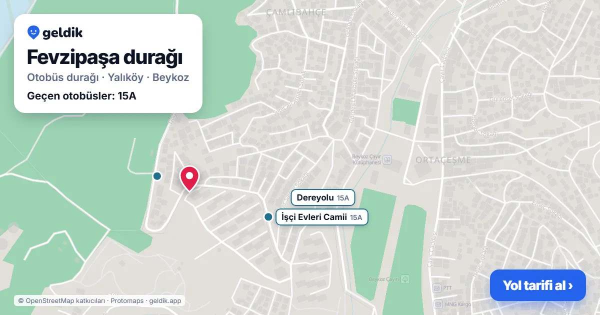 Fevzipaşa otobüs durağı haritada: konumu ve yakındaki duraklar