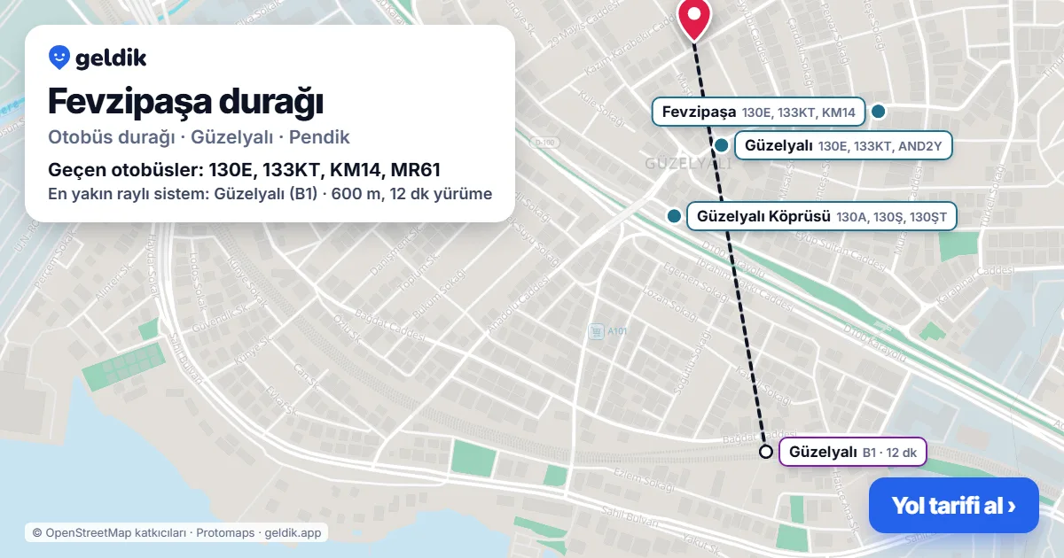 Fevzipaşa otobüs durağı haritada: konumu ve yakındaki duraklar