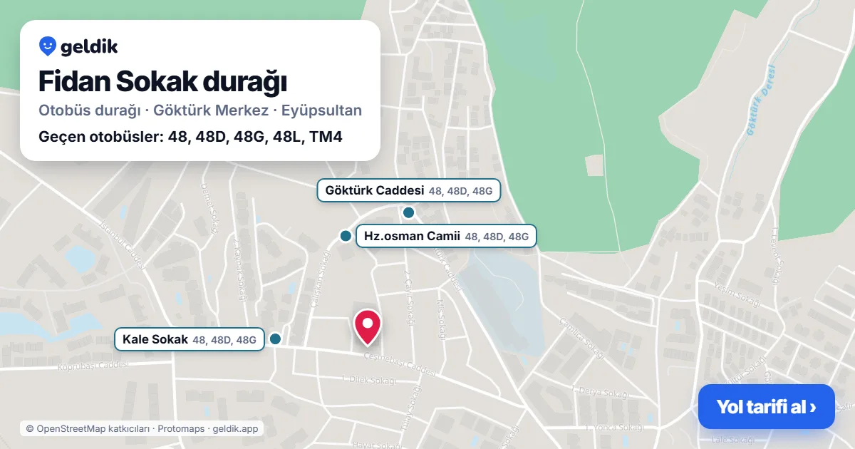 Fidan Sokak otobüs durağı haritada: konumu ve yakındaki duraklar