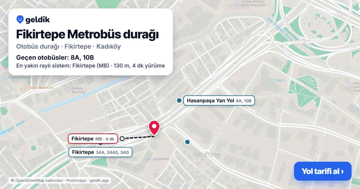 Fikirtepe Metrobüs otobüs durağı haritada: konumu ve yakındaki duraklar