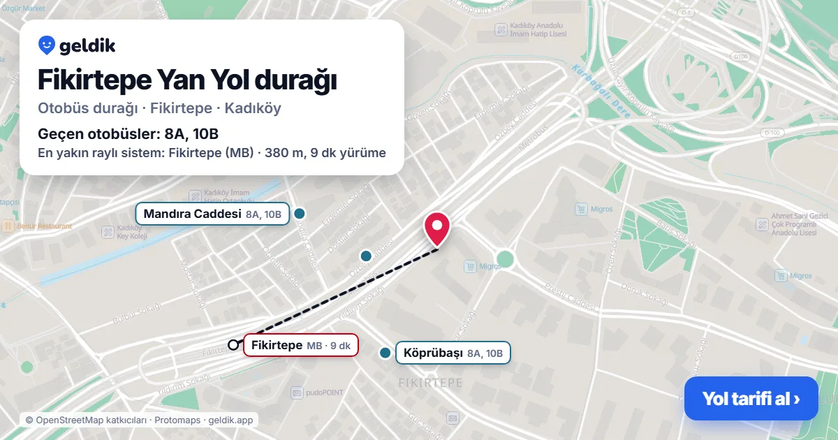 Fikirtepe Yan Yol otobüs durağı haritada: konumu ve yakındaki duraklar