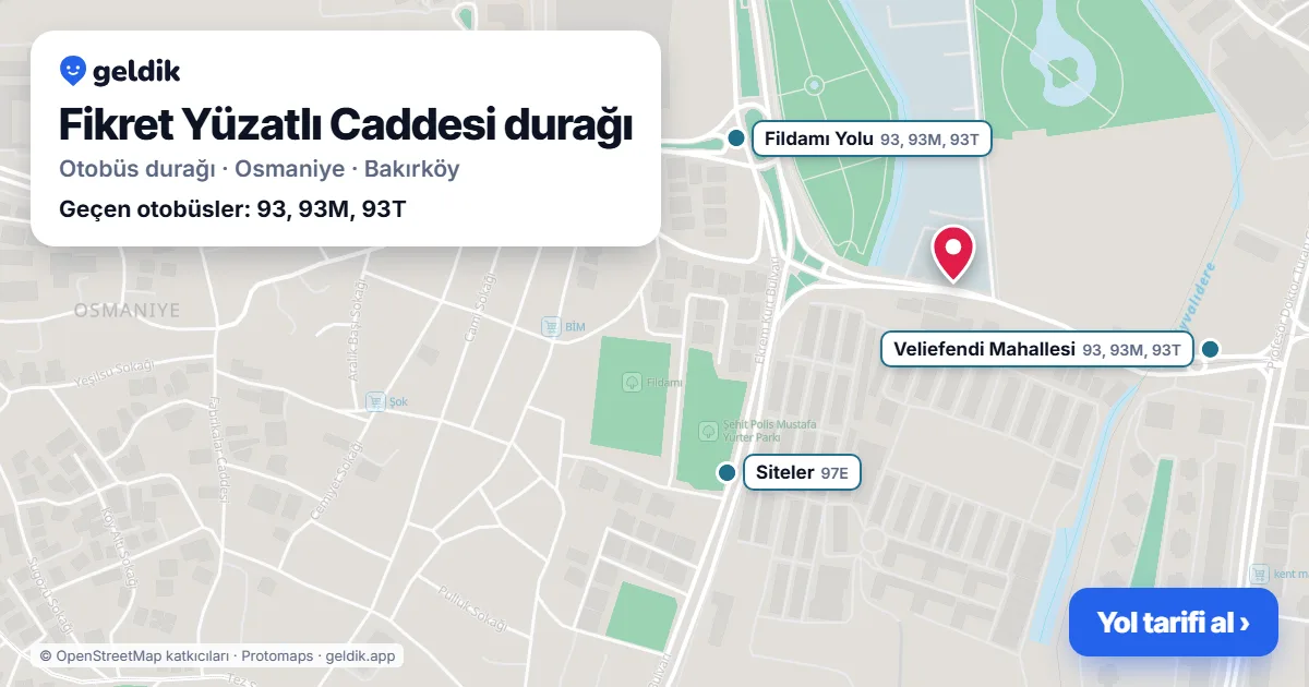 Fikret Yüzatlı Caddesi otobüs durağı haritada: konumu ve yakındaki duraklar