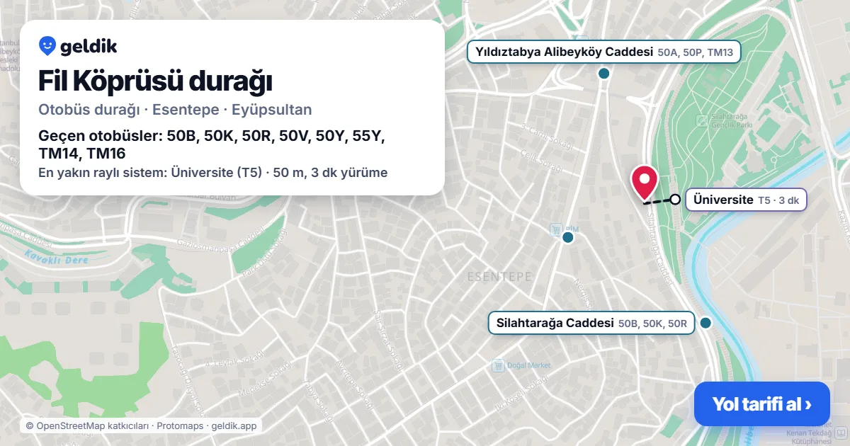 Fil Köprüsü otobüs durağı haritada: konumu ve yakındaki duraklar
