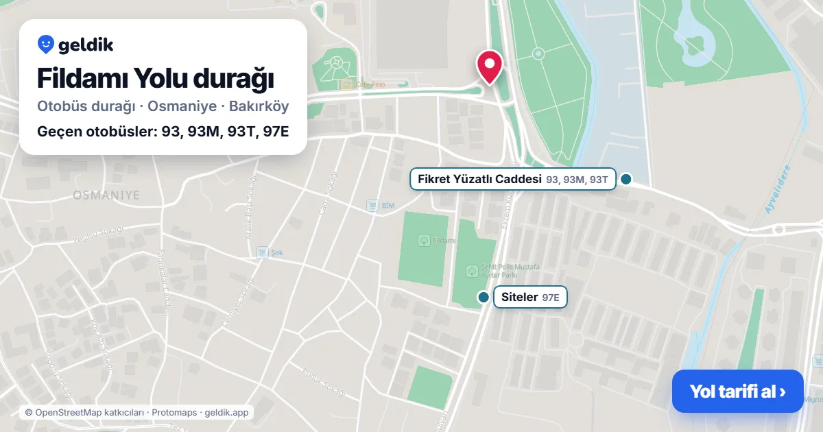 Fildamı Yolu otobüs durağı haritada: konumu ve yakındaki duraklar