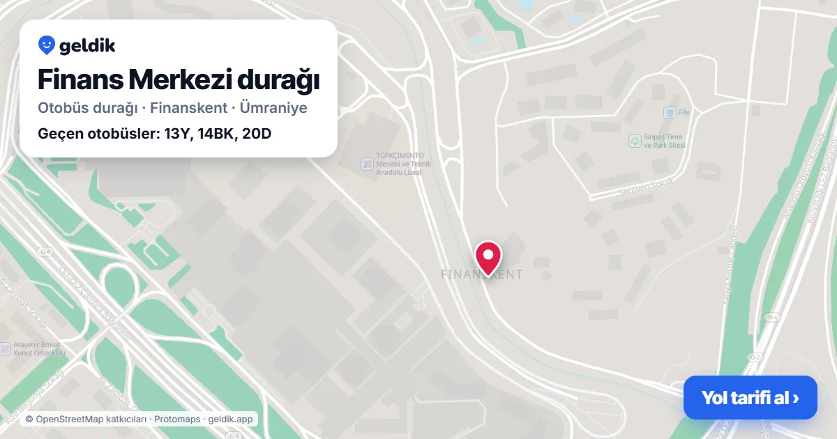 Finans Merkezi otobüs durağı haritada: konumu ve yakındaki duraklar