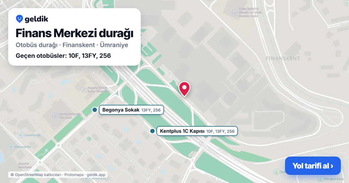 Finans Merkezi otobüs durağı haritada: konumu ve yakındaki duraklar