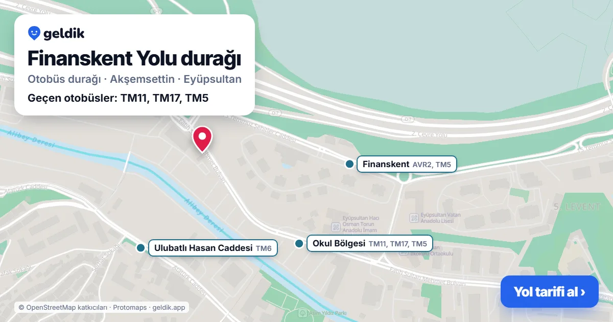Finanskent Yolu otobüs durağı haritada: konumu ve yakındaki duraklar