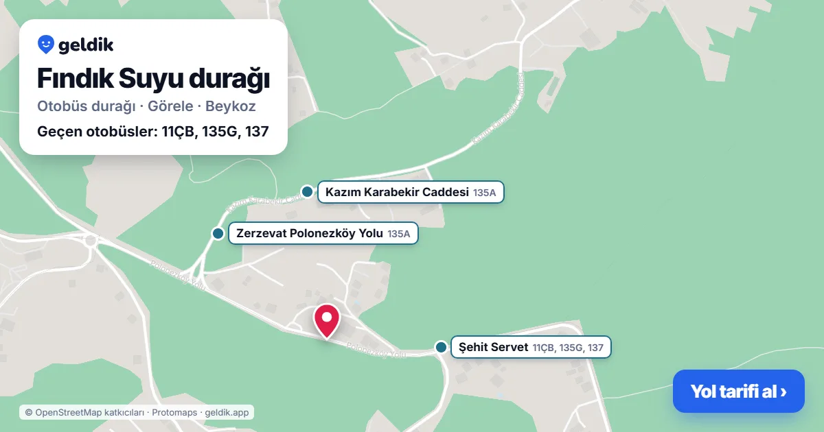 Fındık Suyu otobüs durağı haritada: konumu ve yakındaki duraklar