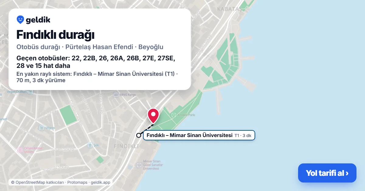 Fındıklı otobüs durağı haritada: konumu ve yakındaki duraklar