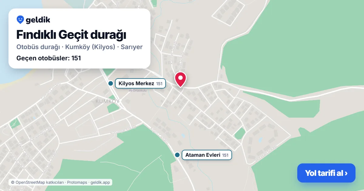 Fındıklı Geçit otobüs durağı haritada: konumu ve yakındaki duraklar