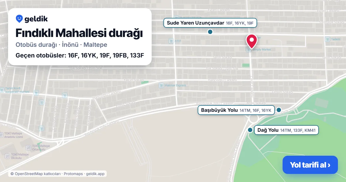 Fındıklı Mahallesi otobüs durağı haritada: konumu ve yakındaki duraklar