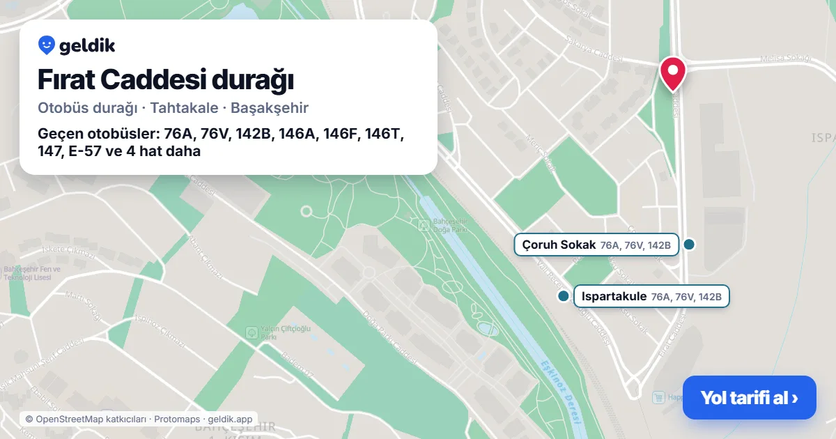 Fırat Caddesi otobüs durağı haritada: konumu ve yakındaki duraklar