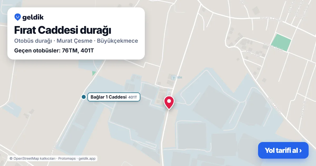 Fırat Caddesi otobüs durağı haritada: konumu ve yakındaki duraklar