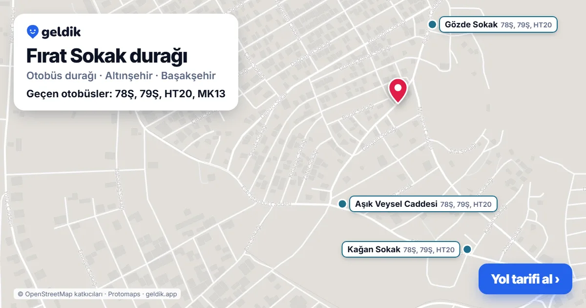 Fırat Sokak otobüs durağı haritada: konumu ve yakındaki duraklar