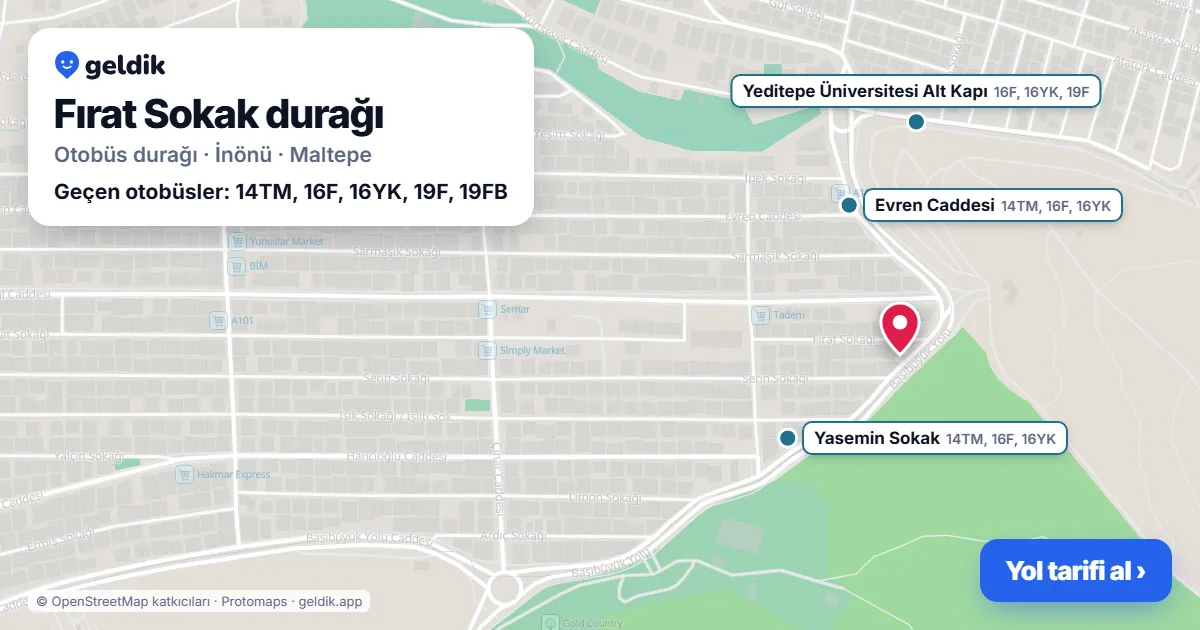 Fırat Sokak otobüs durağı haritada: konumu ve yakındaki duraklar