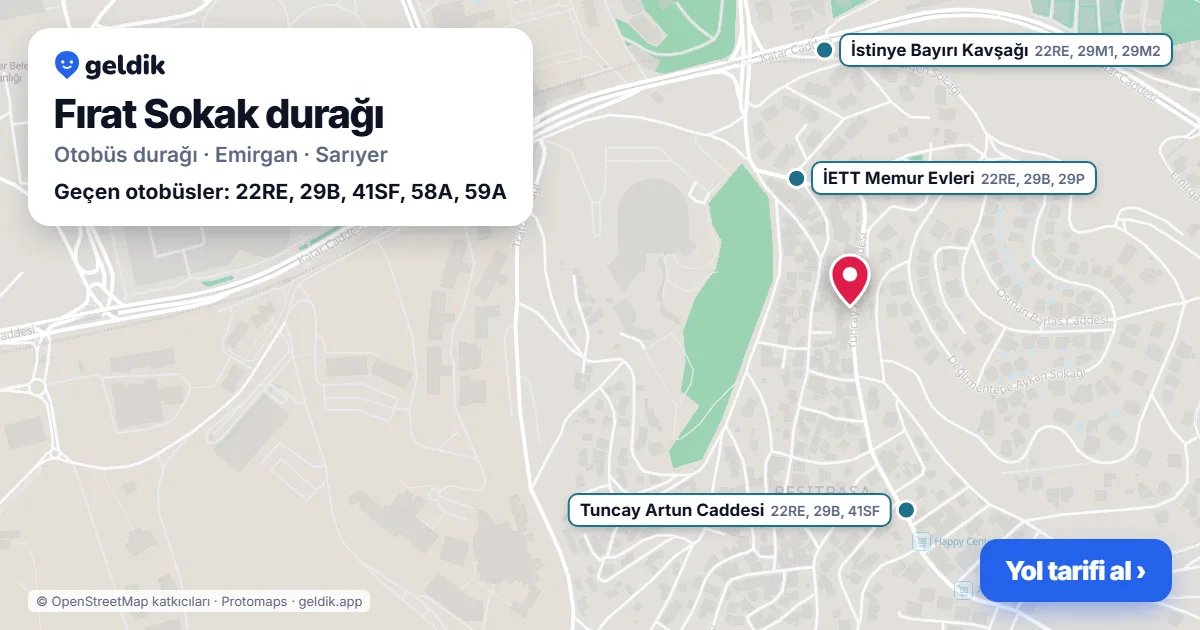 Fırat Sokak otobüs durağı haritada: konumu ve yakındaki duraklar