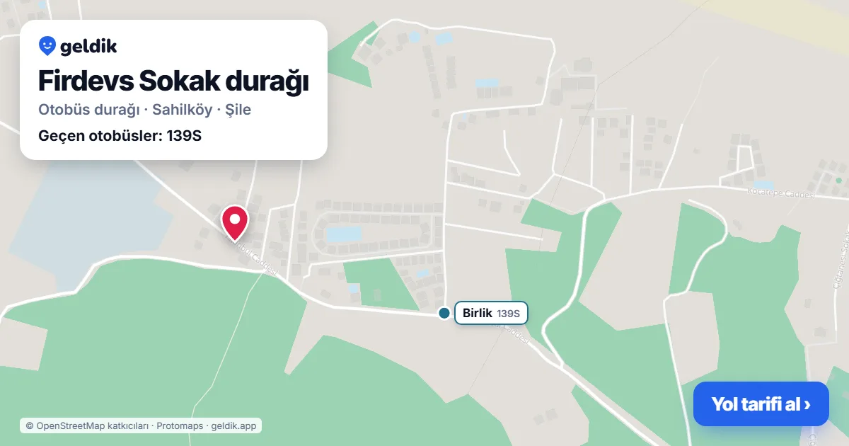 Firdevs Sokak otobüs durağı haritada: konumu ve yakındaki duraklar