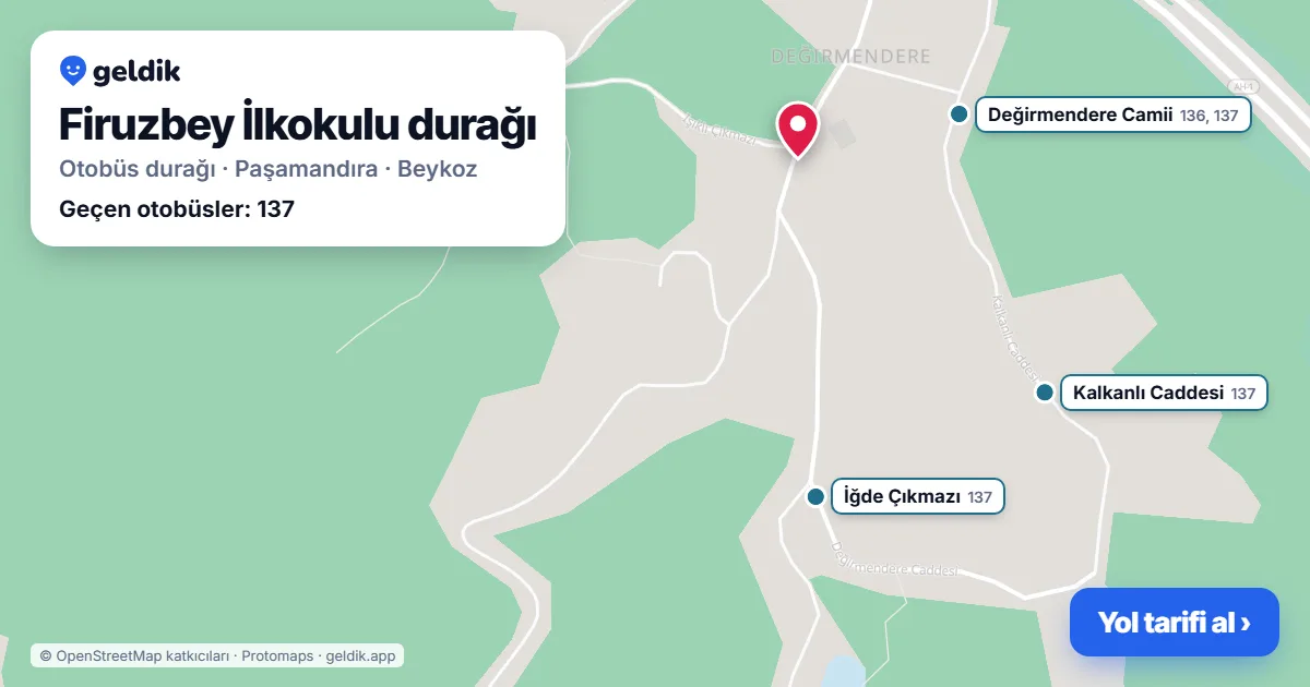 Firuzbey İlkokulu otobüs durağı haritada: konumu ve yakındaki duraklar