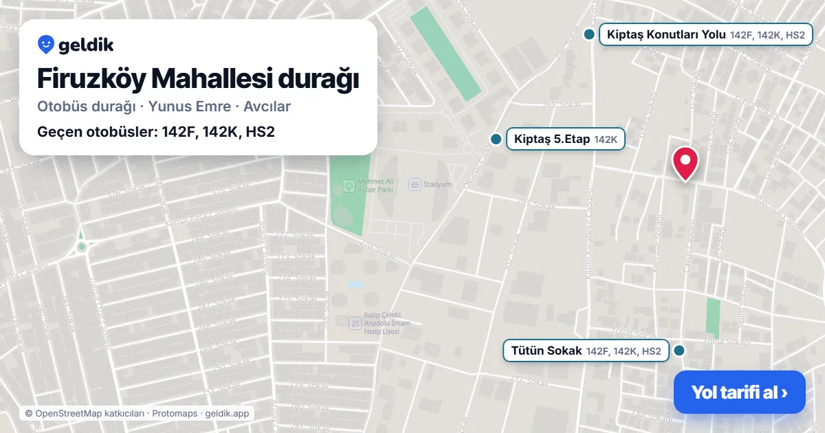 Firuzköy Mahallesi otobüs durağı haritada: konumu ve yakındaki duraklar