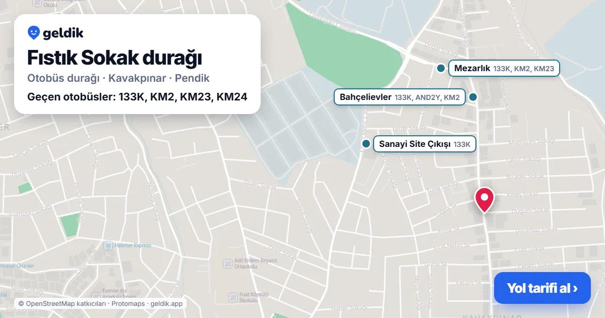 Fıstık Sokak otobüs durağı haritada: konumu ve yakındaki duraklar