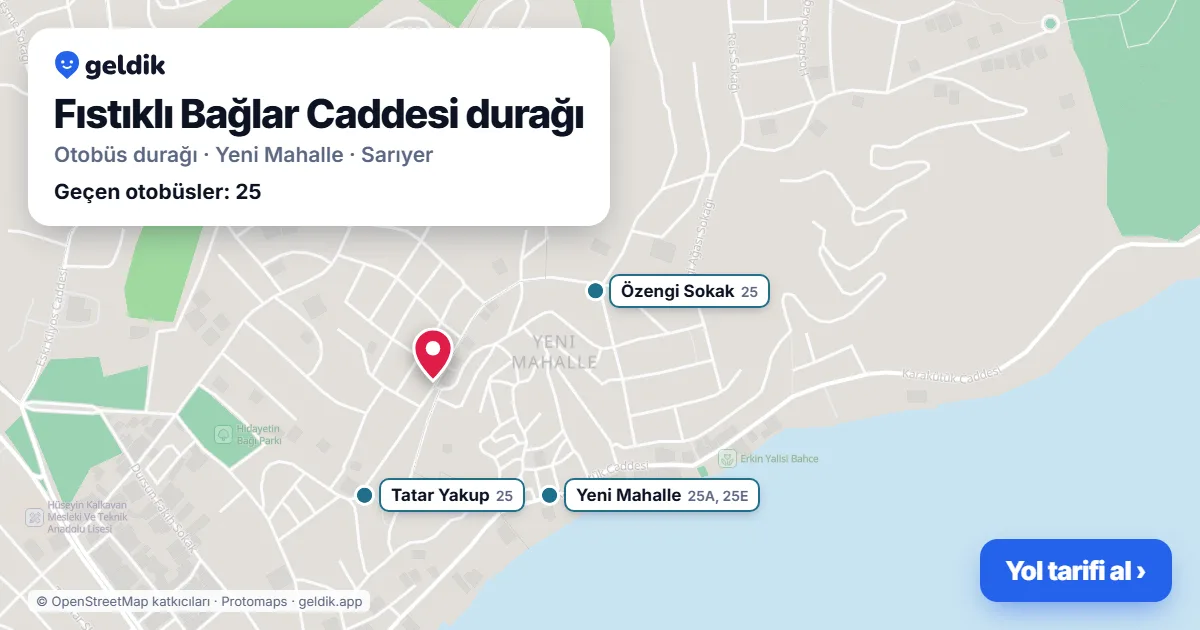 Fıstıklı Bağlar Caddesi otobüs durağı haritada: konumu ve yakındaki duraklar