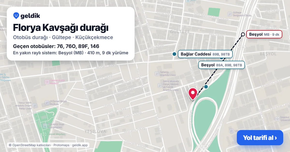 Florya Kavşağı otobüs durağı haritada: konumu ve yakındaki duraklar
