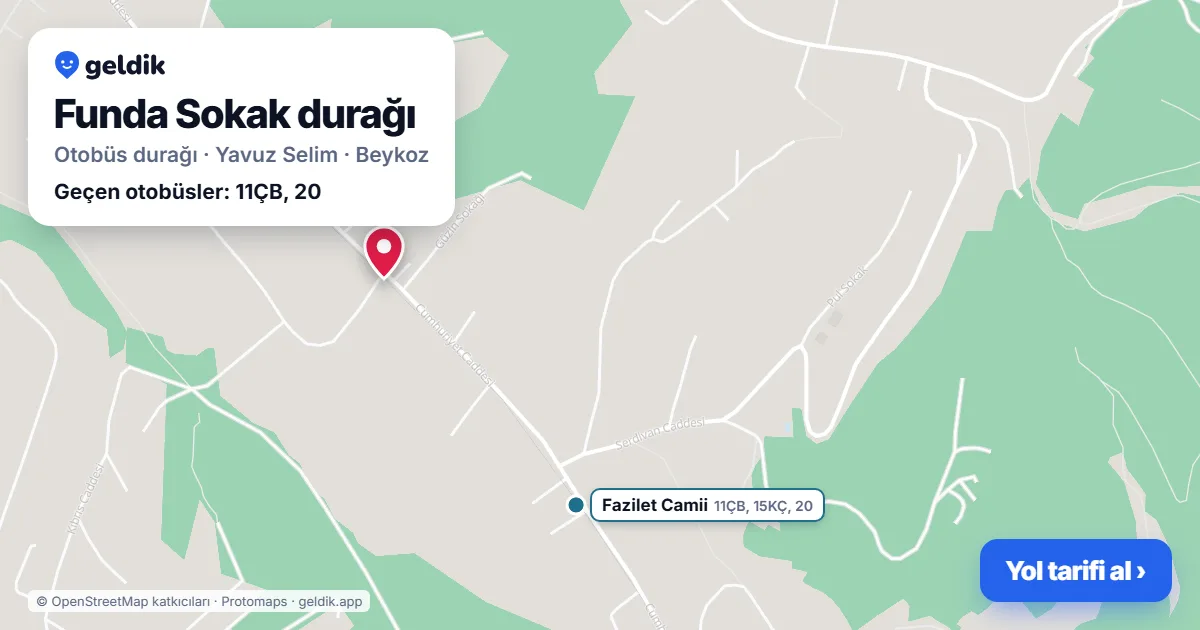 Funda Sokak otobüs durağı haritada: konumu ve yakındaki duraklar