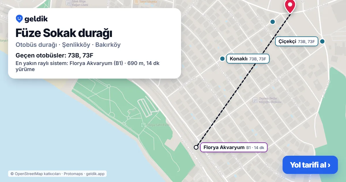 Füze Sokak otobüs durağı haritada: konumu ve yakındaki duraklar