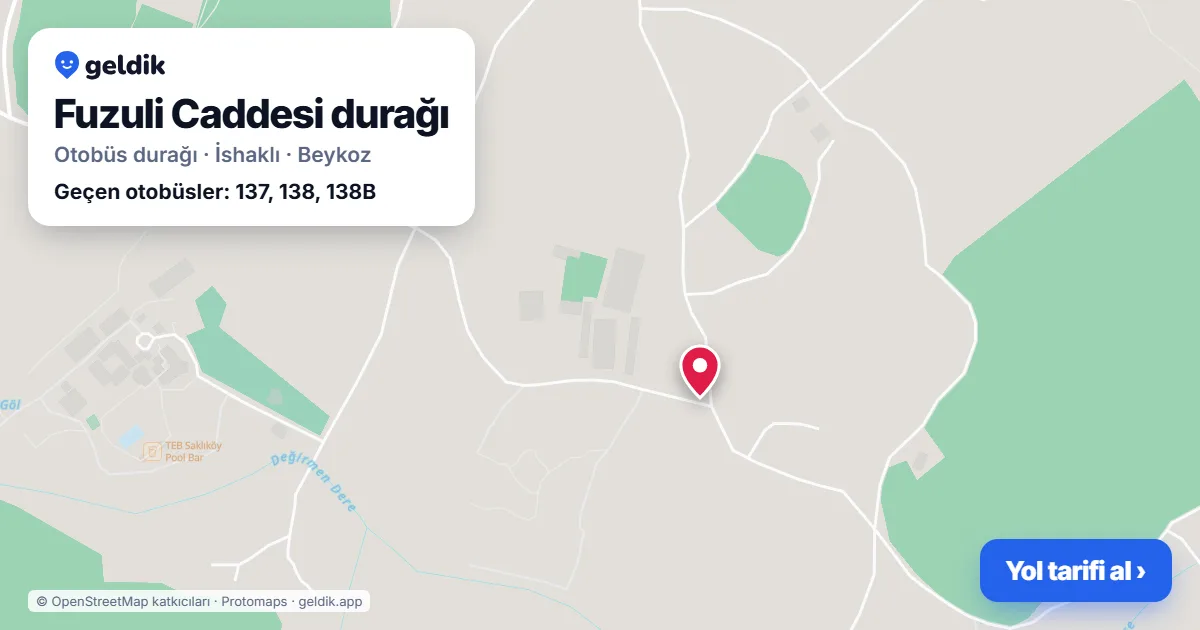 Fuzuli Caddesi otobüs durağı haritada: konumu ve yakındaki duraklar