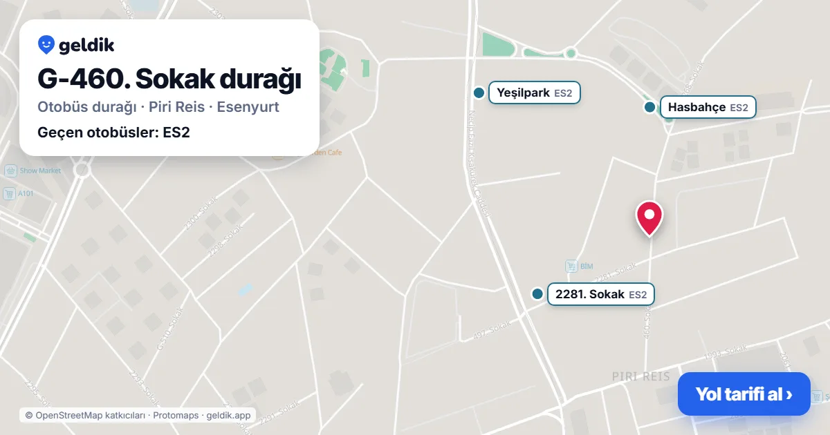 G-460. Sokak otobüs durağı haritada: konumu ve yakındaki duraklar