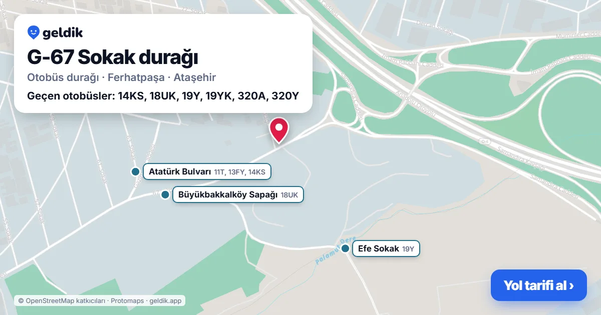G-67 Sokak otobüs durağı haritada: konumu ve yakındaki duraklar