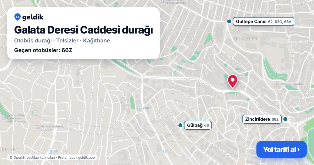 Galata Deresi Caddesi otobüs durağı haritada: konumu ve yakındaki duraklar