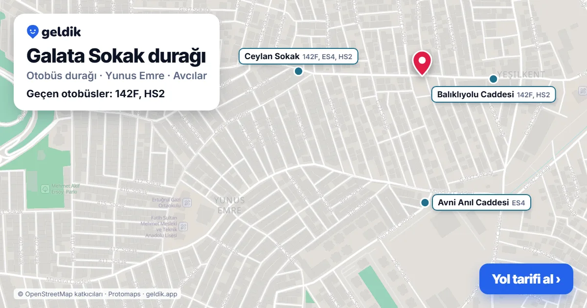 Galata Sokak otobüs durağı haritada: konumu ve yakındaki duraklar