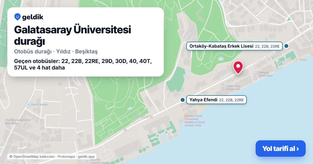 Galatasaray Üniversitesi otobüs durağı haritada: konumu ve yakındaki duraklar