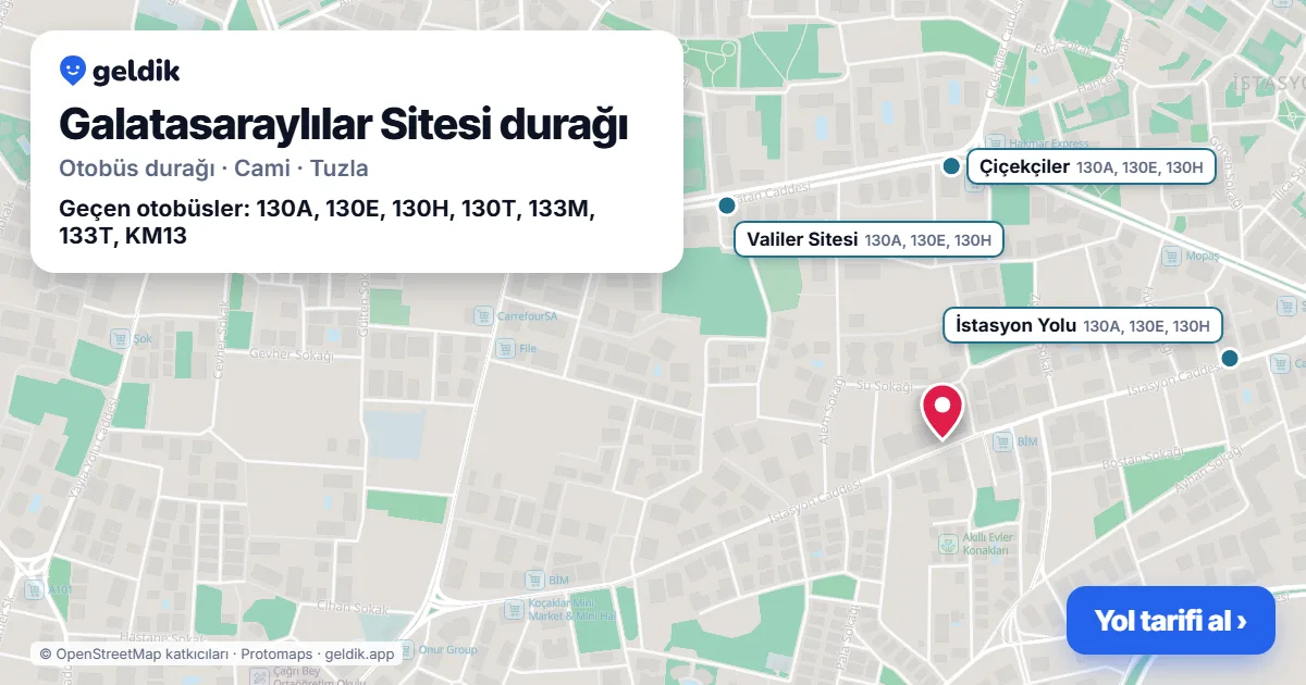 Galatasaraylılar Sitesi otobüs durağı haritada: konumu ve yakındaki duraklar